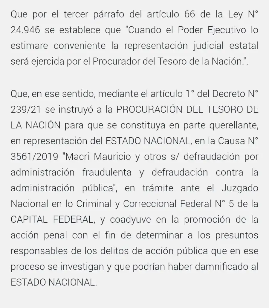 Decreto presidencial a favor de Mauricio Macri