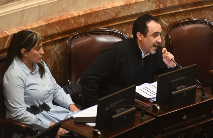 José Carambia y Natalia Gadano, los senadores que se abstuvieron pero rechazan la reforma laboral. Foto Federico Lopez Claro 
