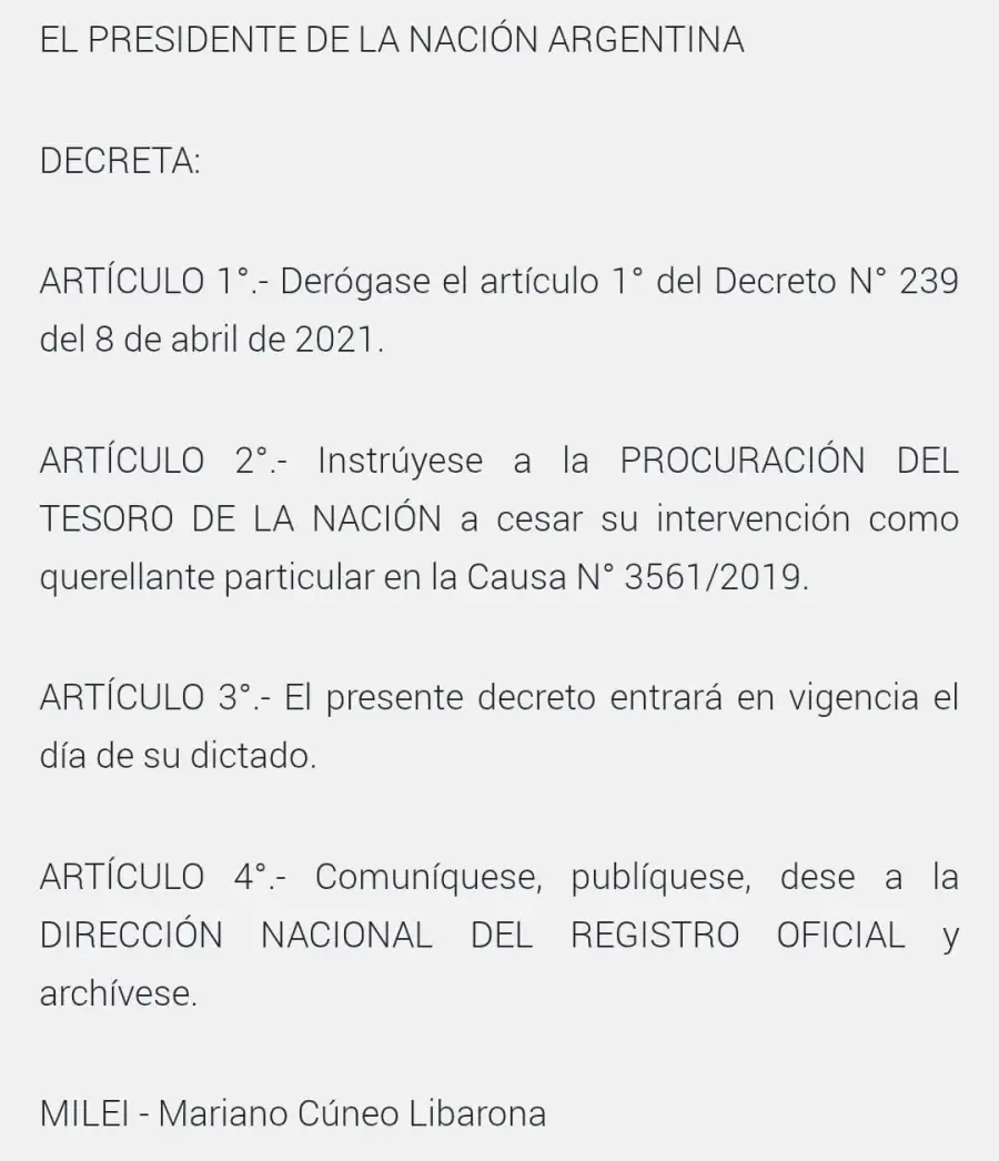 Decreto presidencial a favor de Macri