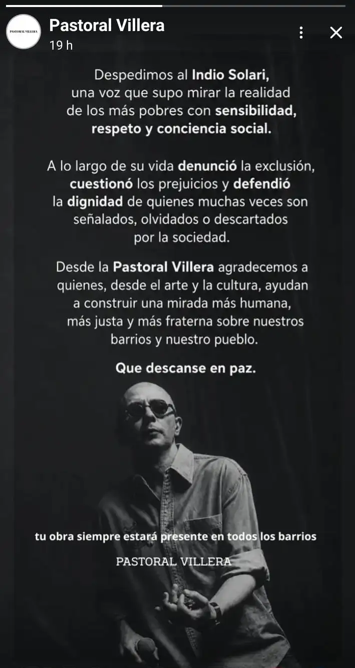 La Pastoral Villera despide al Indio Solari